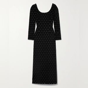 HVN Jules Devoré-velvet Midi Dress In Black